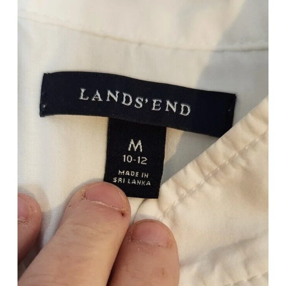 Women White 100% Cotton Military Jacket Land's End, Button‎ Front Size M